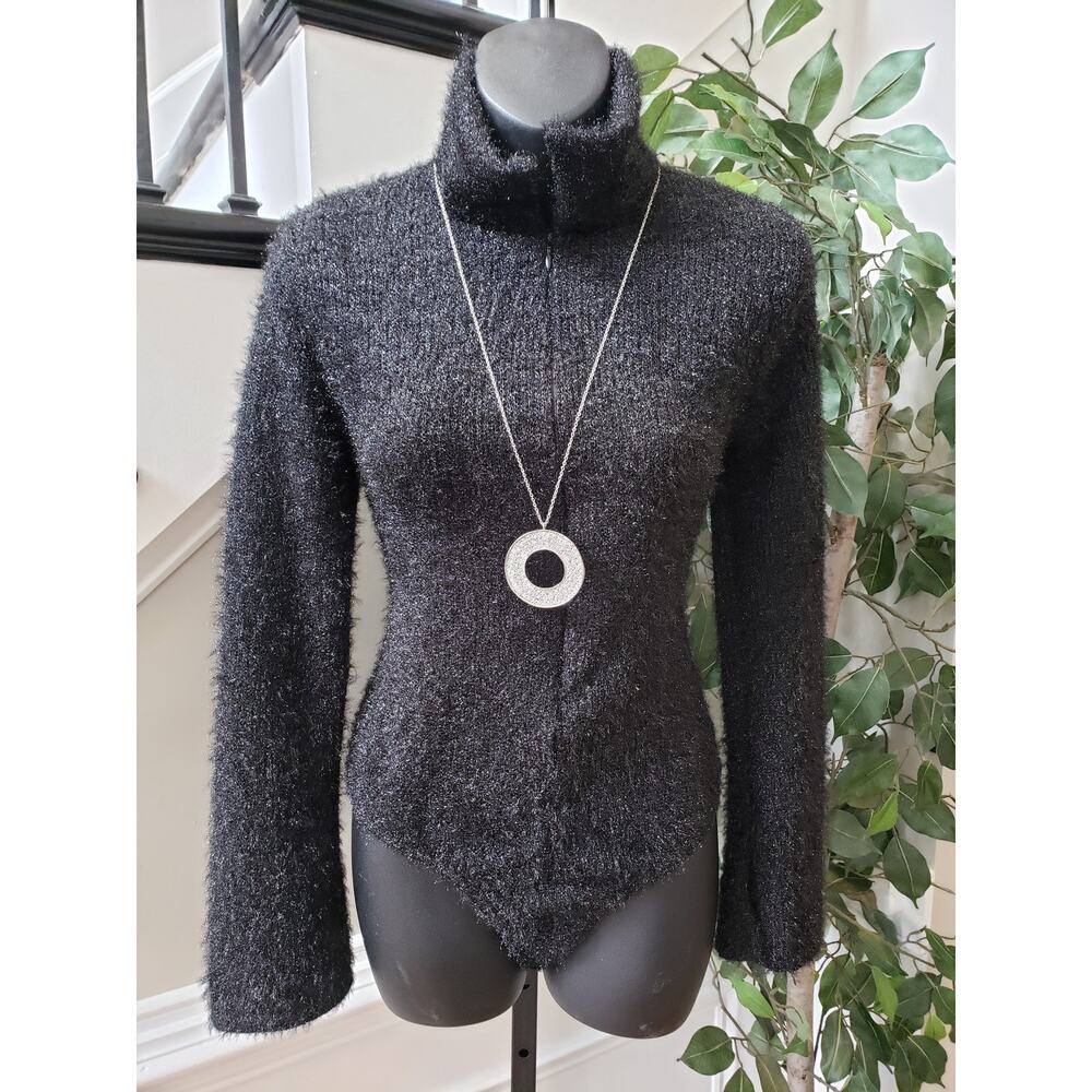 A3 Sweater Romper Women's Size Medium Black Knit Polyester Long Sleeve Full Zip